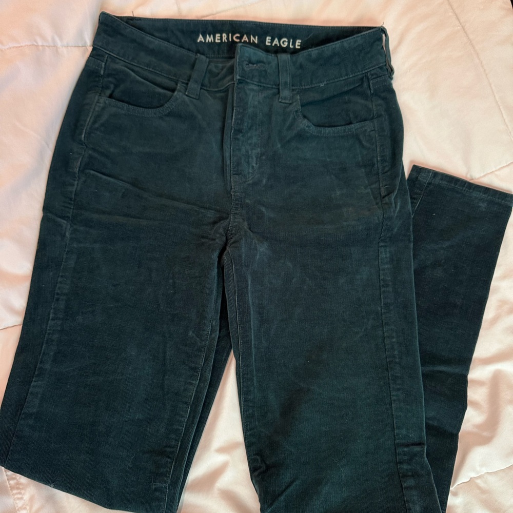 American Eagle High Waisted Teal Corduroy Jeans m